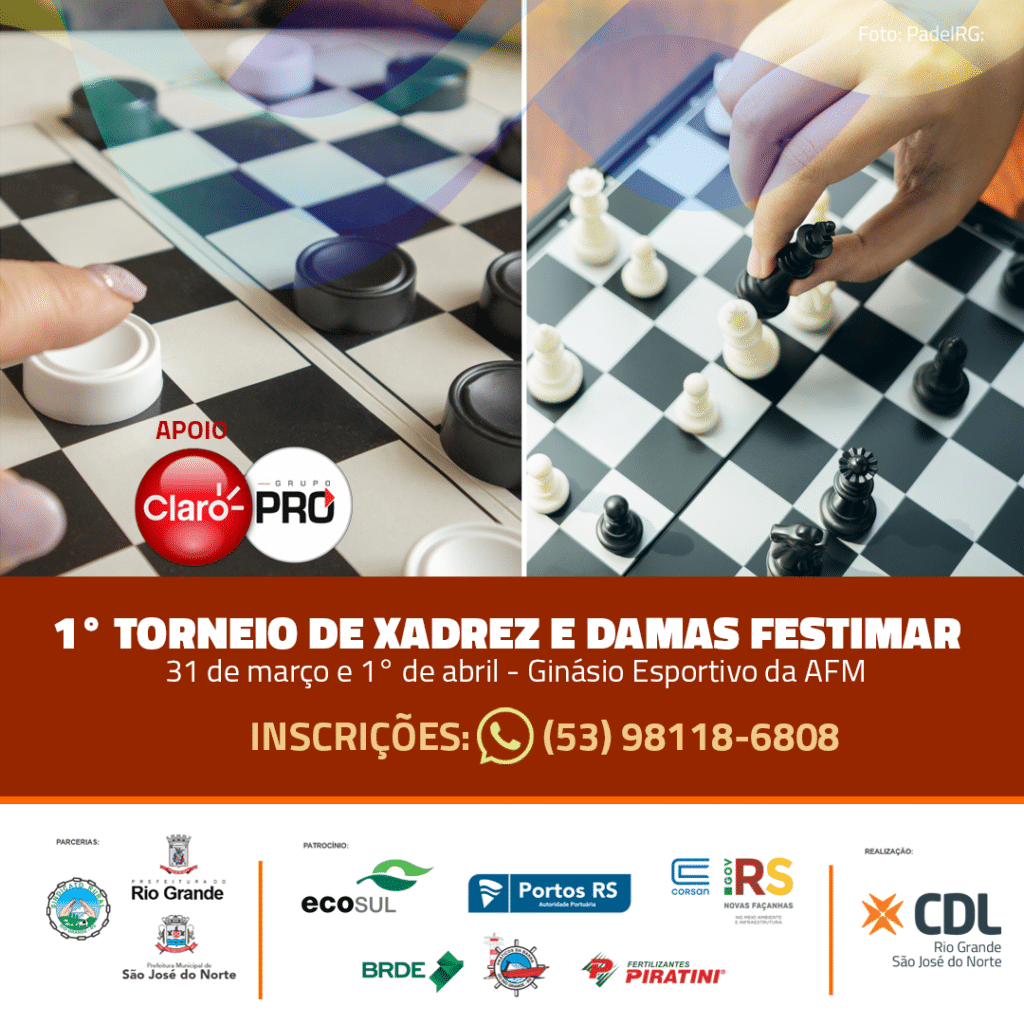 Inscrições abertas para o 1° Torneio de Xadrez e Damas Festimar - Festimar
